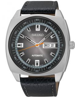 Seiko Mens Automatic Black Leather Strap Watch 44mm SNKN01   Watches
