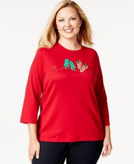 Karen Scott Plus Size Holiday Flip Flop Graphic Top, Only at
