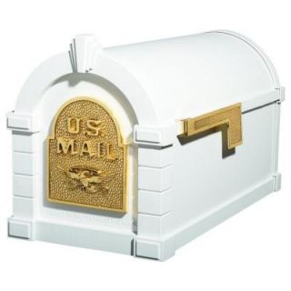 Gaines Manufacturing Keystone Series Aluminum Post Mount Mailbox White with Polished Brass KS 1A