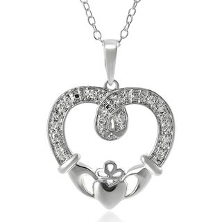 Journee Collection Sterling Silver Cubic Zirconia Claddagh Necklace