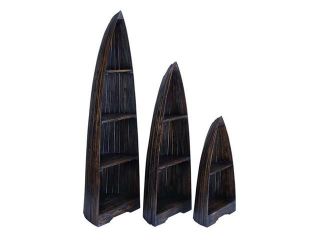 Benzara 37724 Wooden Boat with Distinctive Design in Brown Finish   Set of 3