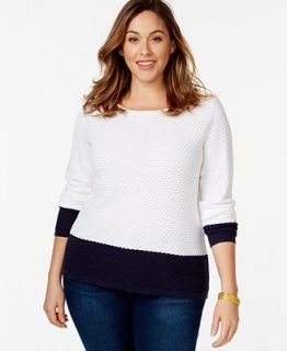 Karen Scott Plus Size Textured Colorblocked Sweater, Only at