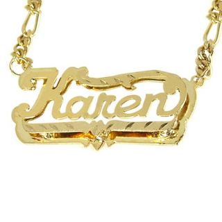 10kt Yellow Gold Double Name Plate, 18" Figaro Chain