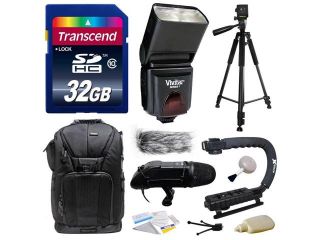 Ultimate Kit includes Transcend 32GB Memory Card, Vivitar DF 293 Shoe Mount Flash for Sony (VIVDF293S), Tripod, Backpack, Microphone, Cleaning Kit for for Sony NEX, Alpha, Cybershot, SLT Series