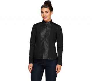 As Is Susan Graver Embossed Faux Leather Zip Front Jacket —
