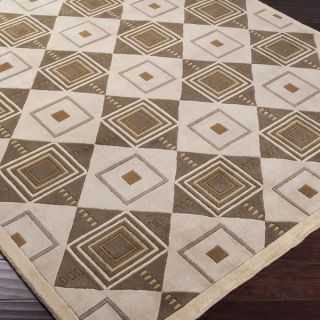 Hand knotted Beige Contemporary Geometric Square Rochelle Wool Rug (5