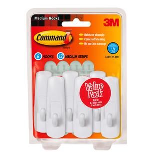Command Six Medium Removable Hooks and Twelve Removables Strips, Value