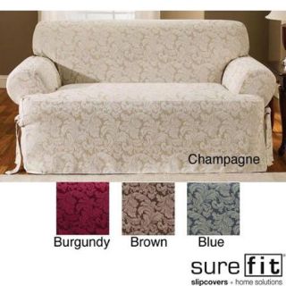 Sure Fit Scroll T cushion Loveseat Slipcover BROWN