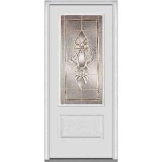 Milliken Millwork 36 in. x 80 in. Heirloom Master Decorative Glass 3/4 Lite 1 Panel Primed White Fiberglass Smooth Prehung Front Door Z001242L