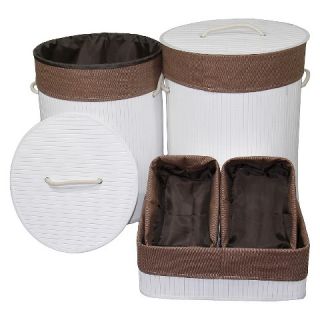 ORE International Round Folding Bamboo Laundry Basket and Trays Set of