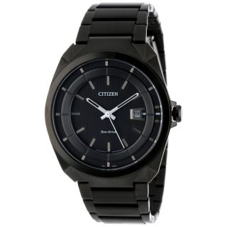 Citizen Eco Drive Mens Black Stainless Steel Watch   15451659