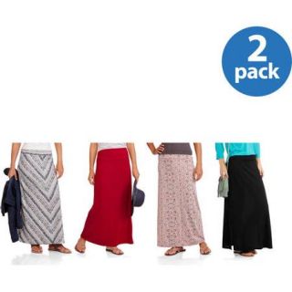 Faded Glory Women's Maxi Skirt with Shirred Waistband 2 Pack Value Bundle