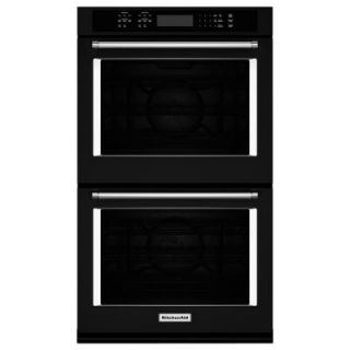 KitchenAid 27 in. Double Electric Wall Oven Self Cleaning with Convection in Black KODE507EBL