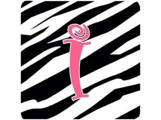 Set of 4 Monogram   Zebra Stripe and Pink Foam Coasters Initial Letter I
