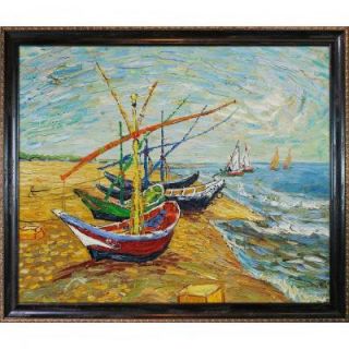 20 in. x 24 in. Fishing Boats on the Beach at Saintes Maries Hand Painted Framed Oil Painting VG403 FR 982320X24