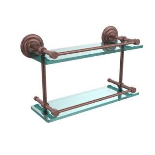 Allied Brass Que New 16 in. W x 16 in. L Double Glass Shelf with Gallery Rail in Antique Copper QN 2/16 GAL CA