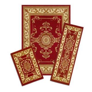 Capri Royal Crown Red 3 Piece 5 ft. x 7 ft. Area Rug, Matching 22 in. x 59 in. Runner and 22 in. x 31 in. Mat X171/372 V
