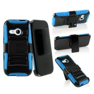 Insten Blue/Black Hybrid Rugged Shockproof Armor Heavy Duty Hard Case Cover Holster Stand For HTC One Mini 2
