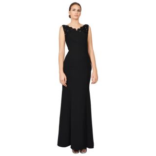 ML Monique Lhuillier Womens Black Crepe Beaded Lace Evening Dress