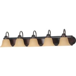 Glomar 5 Light Mahogany Bronze Vanity Light with Champagne Linen Washed Glass Shade HD 1267