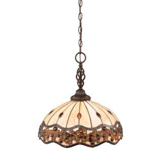 Brooster 16 in W Dark Granite Pendant Light with Tiffany Style Shade