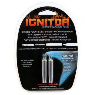 NuFletch Ignitor Lighted Bowfishing Arrow Nocks 5/16 Fishtail Green 2 Pack 824890