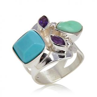 Jay King Turquoise Amethyst & Green Opal Sterling Silver Ring   7474682