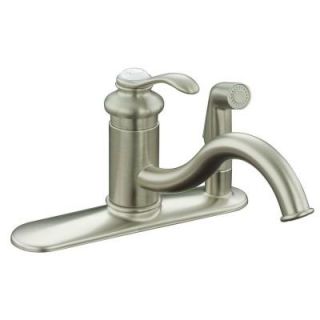 KOHLER Fairfax Single Handle Standard Kitchen Faucet with Side Sprayer in Vibrant Brushed Nickel K 12173 BN
