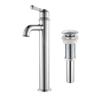 KRAUS Solinder Single Hole Single Handle Vessel Bathroom Faucet with Matching Pop Up Drain in Chrome KEF 15600 PU 10CH