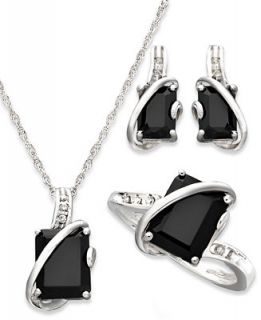 Sterling Silver Jewelry Set, Onyx and Diamond Accent Rectangle