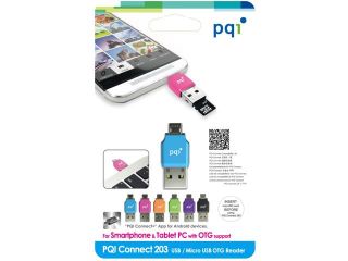 PQI Connect 203, PQI Connect 203, Micro USB OTG / USB Card reader for Micro SD card
The Best micro SD card reader Companion for Smart Phone & Tablet