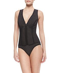 Karla Colletto Perforated Front Zip One Piece