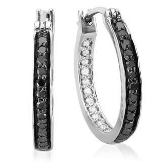Sterling Silver 3/8ct TDW Black and White Diamond Hoop Earrings (I J