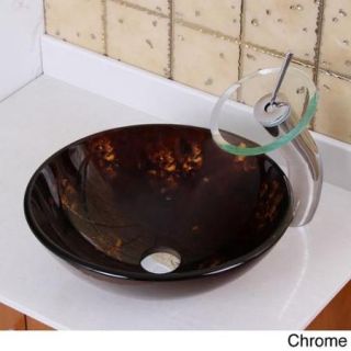 Elite Fire Cloud Style Glass Bathroom Vessel Sink Chrome Finish Faucet+Sink