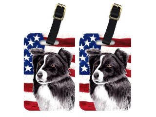 Pair of USA American Flag with Border Collie Luggage Tags SC9009BT