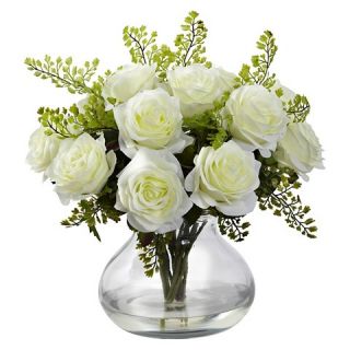 Nearly Natural Rose & Maiden Hair Floral Arrangement with Vase