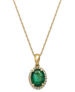 Emerald and White Sapphire Oval Pendant Necklace in 10k Gold (2 ct. t