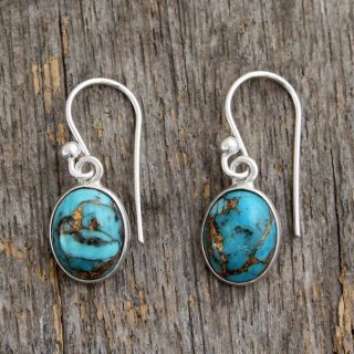 Handcrafted Sterling Silver Sky Harmony Turquoise Earrings (India)