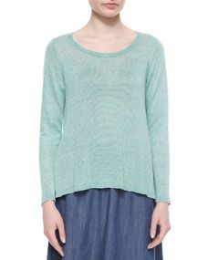 Eileen Fisher Long Sleeve Linen Delave Box Top, Womens