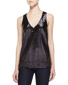 Cusp by Sleeveless Sequined Two Tone Top