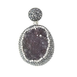 Handcrafted Sterling Silver Amethyst Drusy and Crystal Pendant (Turkey
