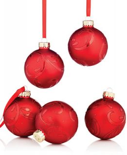 Holiday Lane Set of 5 Glass Red Scroll Ball Ornaments   Holiday Lane