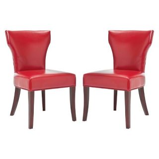 Ryan Leather Side Chair Wood/Red (Set of 2)   Safavieh