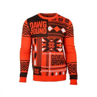 Officially Licensed NFL Patches Crew Neck Ugly Sweater   Browns   7766035
