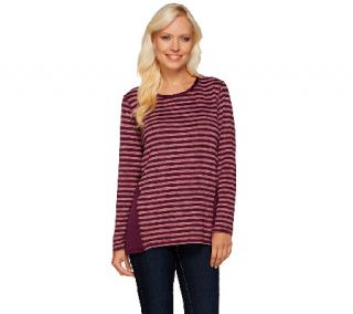 LOGO by Lori Goldstein Sweater Knit Stripe Top with Side Godets —