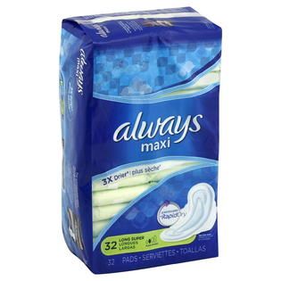 Always Maxi Pads, Flexi Wings, Long, Super, 32 pads   Health