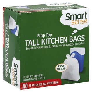 Smart Sense  Tall Kitchen Bags, Flap Top, 13 Gallon Size, 80 bags