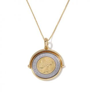 Bellezza Lira Coin High Polished Bronze Flip Pendant with 18" Chain   7820753