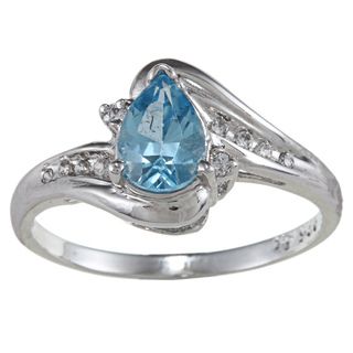 Sterling Essentials Silver Pear cut Aqua Blue Cubic Zirconia Ring