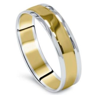 Mens 14K Gold Two Tone Plain Polished Wedding Band Ring